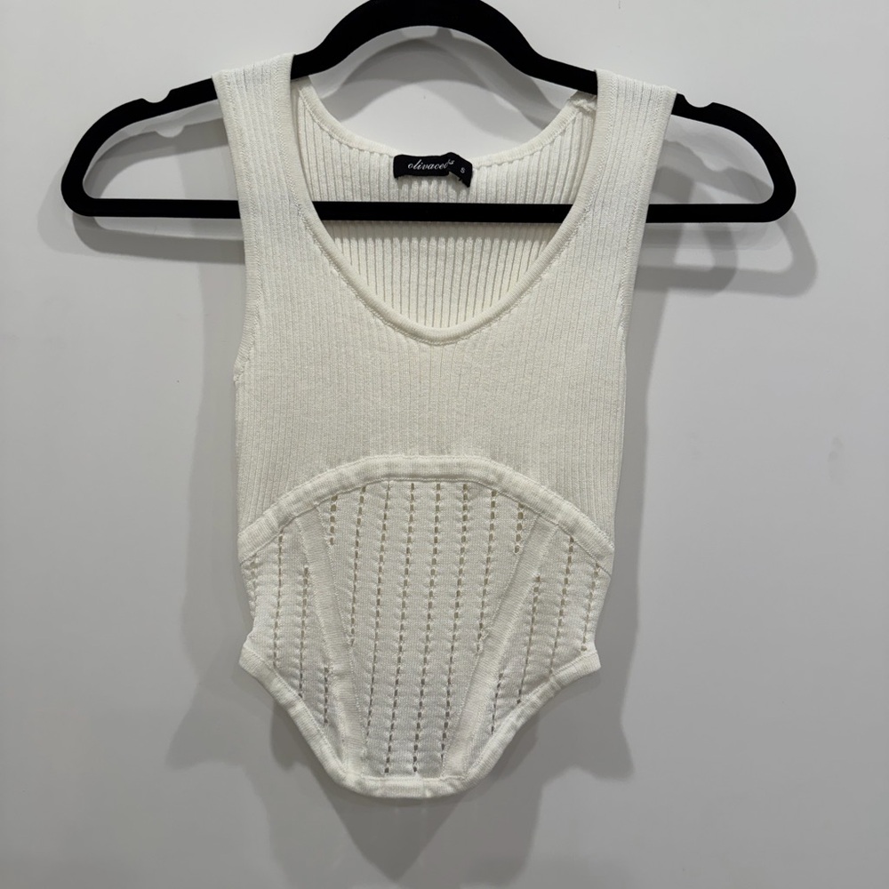 Cream Ribbed Knit Top